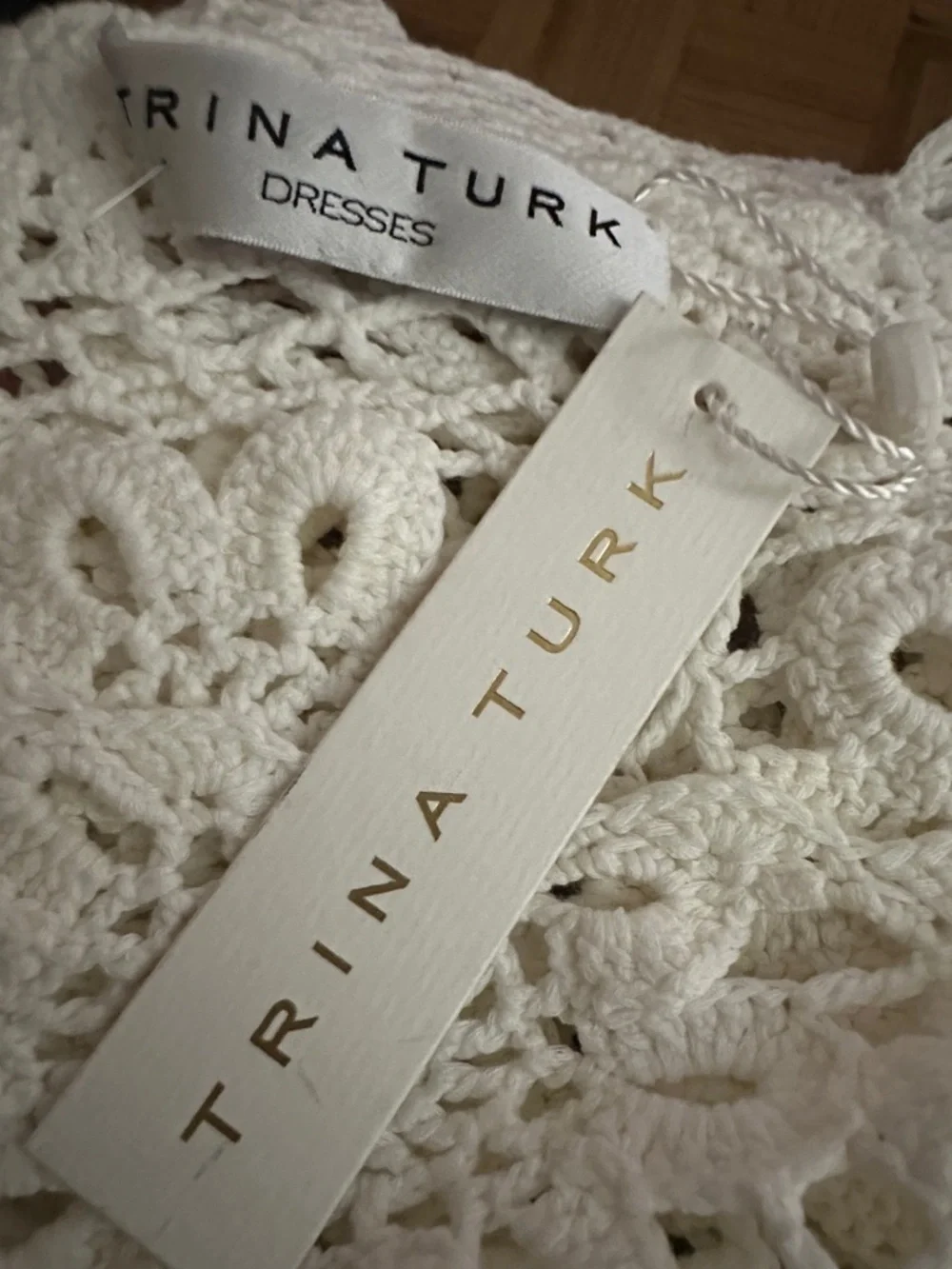 Trina Turk White Crochet Mini Dress with Scalloped Hem - Picture 3 of 4